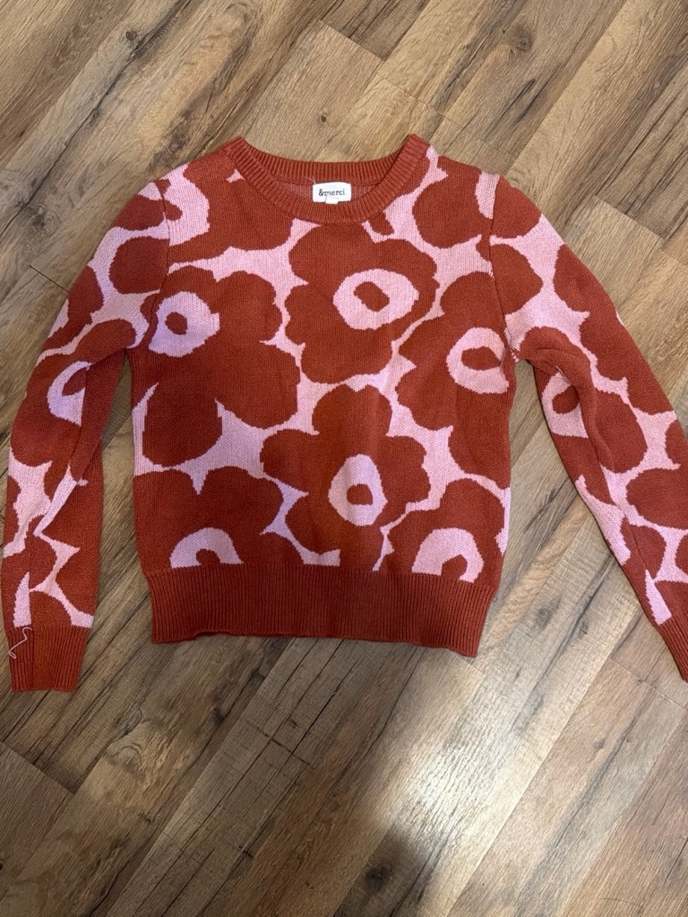 &merci Pink & Rust Floral Crewneck Sweater